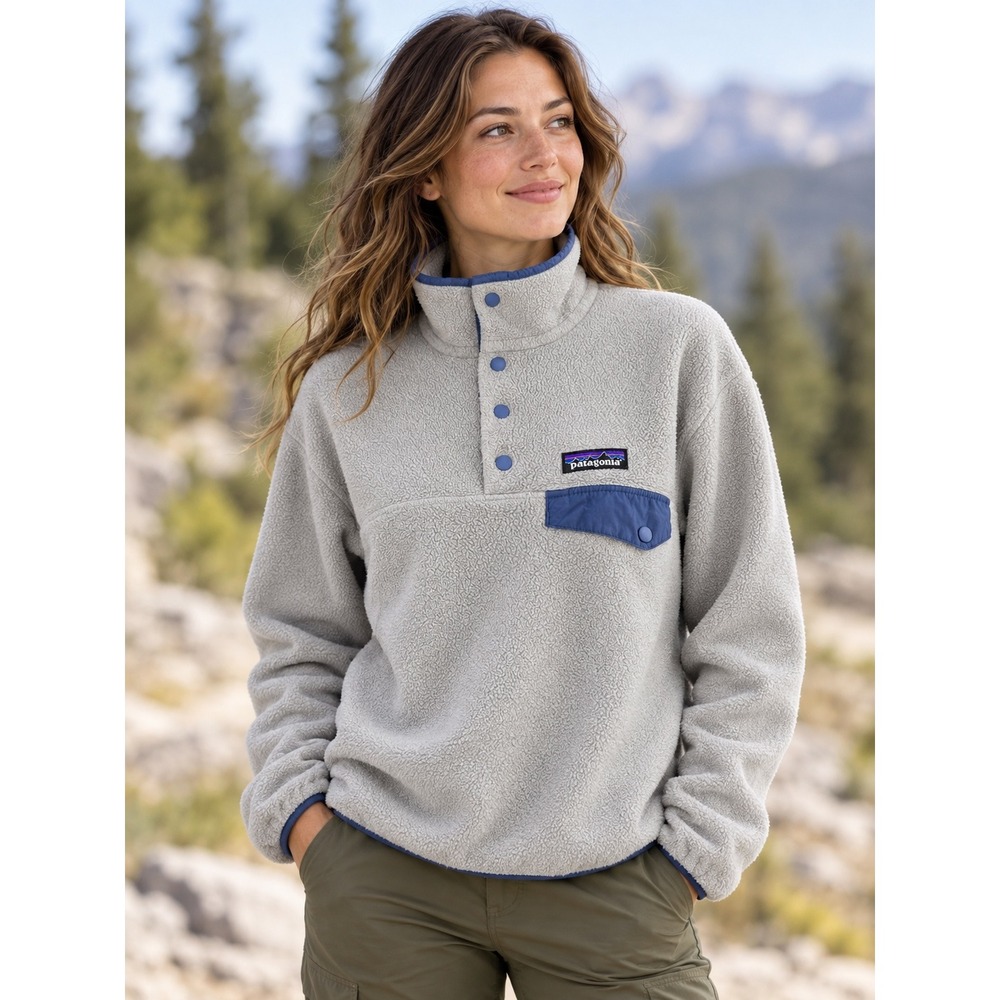 Patagonia Synchilla Snap-T Fleece Pullover Gray Navy Blue Women Small Gorpcore